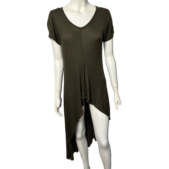 Free Kisses Dress Hi Low T Shirt Midi Short Sleeve Tied Hem Green Stretch Medium - Picture 1 of 4
